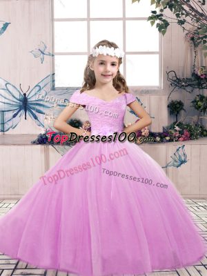 Sleeveless Lace and Belt Lace Up Little Girls Pageant Gowns