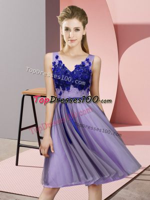 Custom Design Lavender V-neck Lace Up Appliques Bridesmaids Dress Sleeveless