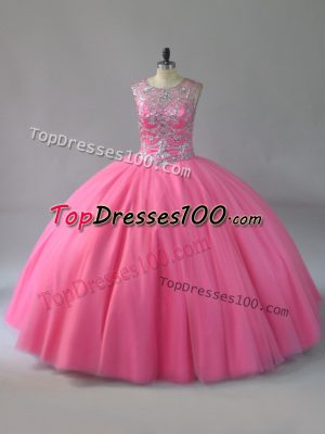 Pink Ball Gowns Beading Quinceanera Dresses Lace Up Sleeveless