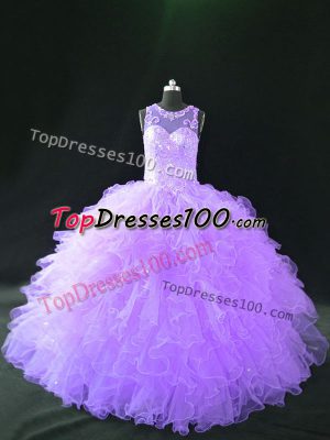 Hot Sale Lavender Sleeveless Organza Lace Up Quinceanera Gown for Sweet 16 and Quinceanera