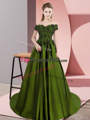 Affordable Sleeveless Floor Length Lace Zipper Quince Ball Gowns with Olive Green