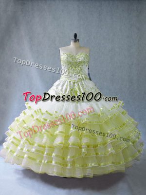Extravagant Sleeveless Floor Length Embroidery and Ruffled Layers Ball Gown Prom Dress