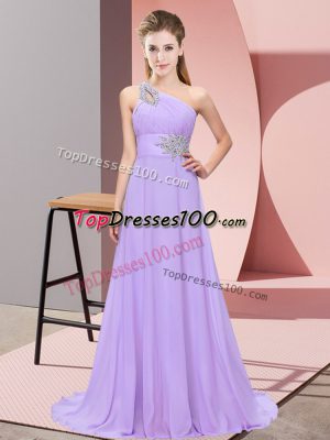 Lavender Chiffon Lace Up Dress for Prom Sleeveless Floor Length Beading