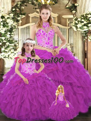 Delicate Tulle Sleeveless Floor Length Quinceanera Gowns and Embroidery and Ruffles
