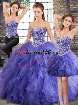 Top Selling Lavender Lace Up 15th Birthday Dress Beading and Ruffles Sleeveless Floor Length