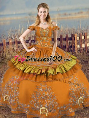Customized Off The Shoulder Sleeveless Lace Up Sweet 16 Quinceanera Dress Brown Satin