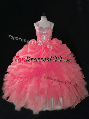Ideal Ball Gowns Sweet 16 Quinceanera Dress Baby Pink Straps Organza Sleeveless Zipper