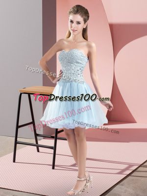 Mini Length A-line Sleeveless Light Blue Prom Party Dress Zipper