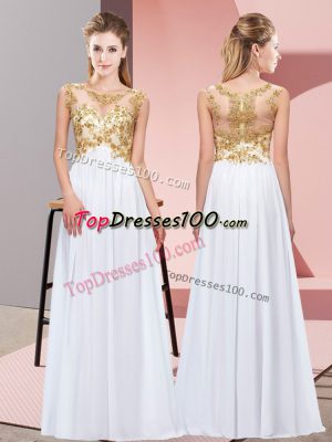 Beading and Appliques Quinceanera Court of Honor Dress White Zipper Sleeveless Floor Length
