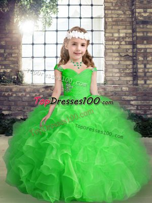 Floor Length Lace Up Kids Formal Wear with Beading and Ruffles