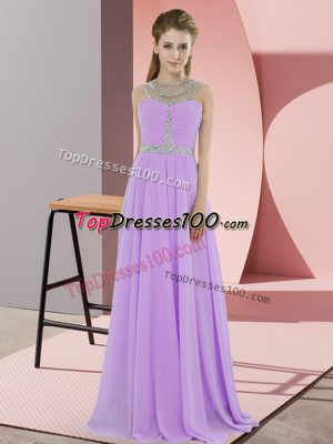 Lavender Sleeveless Floor Length Beading Zipper Prom Gown