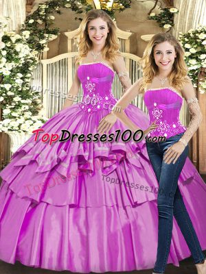 On Sale Lilac Sleeveless Taffeta Lace Up Quinceanera Dress for Sweet 16 and Quinceanera