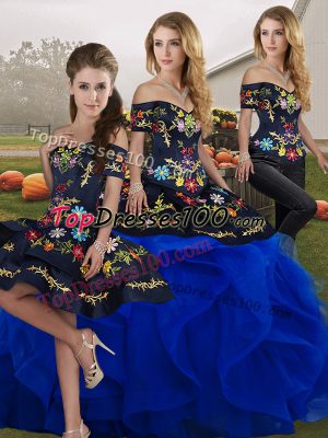 Luxury Sleeveless Embroidery and Ruffles Lace Up Sweet 16 Dress