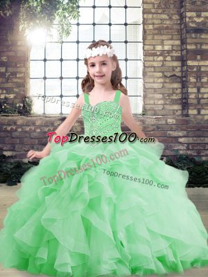 Tulle Straps Sleeveless Lace Up Beading and Ruffles Little Girl Pageant Gowns in