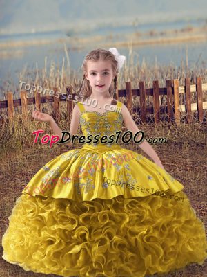 Fantastic Gold Straps Neckline Embroidery Little Girls Pageant Dress Sleeveless Lace Up
