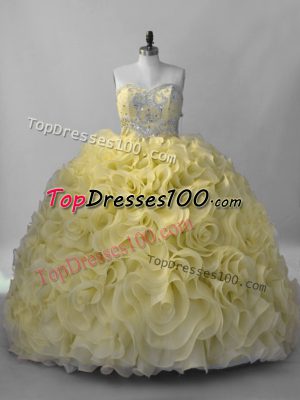 Spectacular Yellow 15th Birthday Dress Fabric With Rolling Flowers Sleeveless Beading