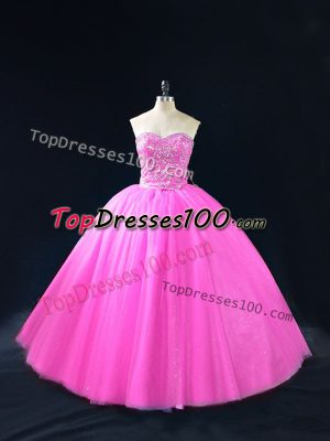 Lilac Ball Gowns Sweetheart Sleeveless Tulle Floor Length Lace Up Beading 15th Birthday Dress