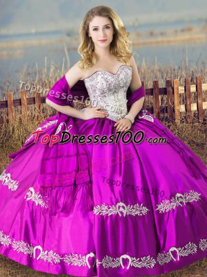 Super Floor Length Purple Quinceanera Gown Satin Sleeveless Embroidery