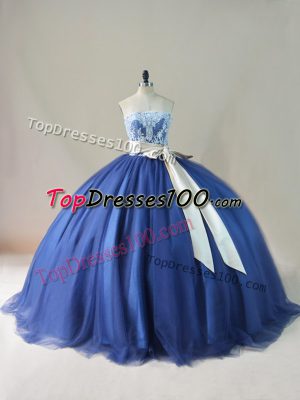Graceful Sleeveless Brush Train Lace Up Appliques and Sashes ribbons and Bowknot Quinceanera Gown