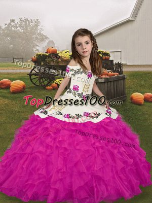 Straps Sleeveless Organza Kids Pageant Dress Embroidery and Ruffles Lace Up