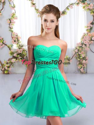 Unique Turquoise Sleeveless Ruching Mini Length Quinceanera Court of Honor Dress