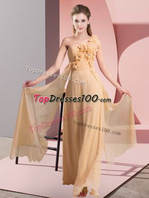 Exquisite One Shoulder Sleeveless Lace Up Dama Dress Peach Chiffon
