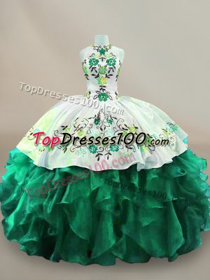 Ideal Ball Gowns Sweet 16 Dress Dark Green Halter Top Organza Sleeveless Floor Length Lace Up