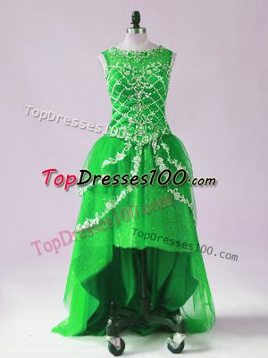 A-line Pageant Dress for Girls Green Scoop Tulle Sleeveless High Low Zipper