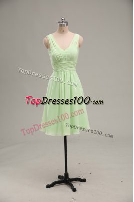 Yellow Green V-neck Neckline Ruching Prom Party Dress Sleeveless Zipper