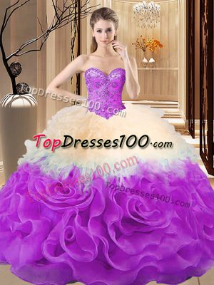 Fantastic Beading and Ruffles Quinceanera Gown Multi-color Lace Up Sleeveless Floor Length