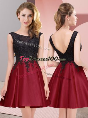 Popular Wine Red Zipper Scoop Lace Quinceanera Court of Honor Dress Satin Sleeveless