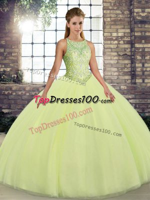 Most Popular Yellow Green Quinceanera Gown Military Ball and Sweet 16 and Quinceanera with Embroidery Scoop Sleeveless Lace Up