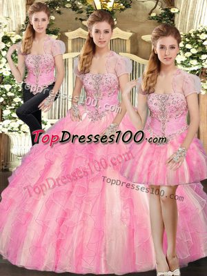 Fine Floor Length Ball Gowns Sleeveless Baby Pink Quinceanera Gown Lace Up