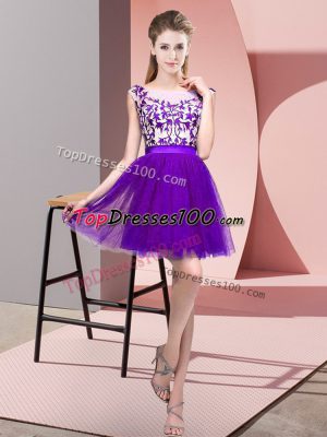 Lace Vestidos de Damas Purple Zipper Sleeveless Mini Length