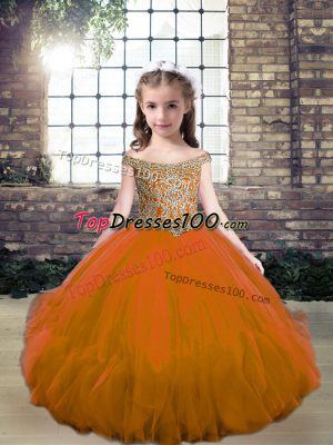 Top Selling Sleeveless Tulle Floor Length Lace Up Pageant Dress in Brown with Beading
