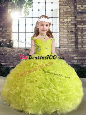 Ball Gowns Pageant Dress for Womens Yellow Green Straps Fabric With Rolling Flowers Sleeveless Floor Length Lace Up
