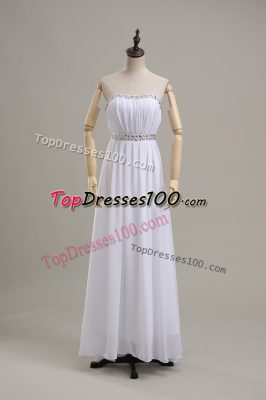 White Sleeveless Beading Floor Length Bridal Gown
