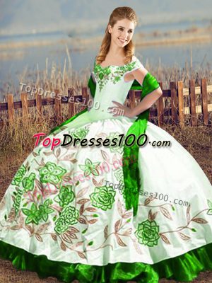 Embroidery 15th Birthday Dress Green Lace Up Sleeveless Floor Length