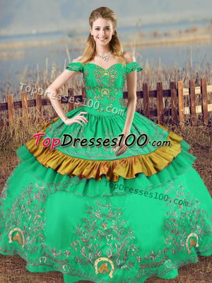 Latest Floor Length Lace Up Sweet 16 Dresses Green for Sweet 16 with Embroidery