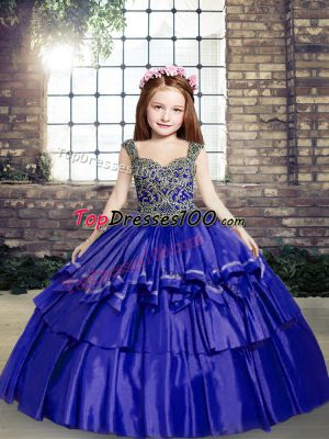 Pretty Sleeveless Beading Lace Up Kids Formal Wear with Blue