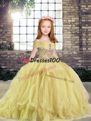 Luxurious Sleeveless Lace Up Floor Length Beading Little Girls Pageant Dress Wholesale