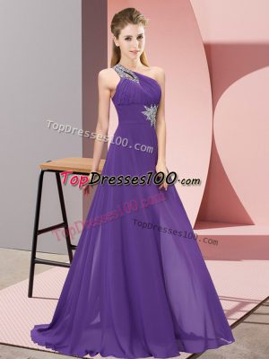 Dynamic Empire Prom Evening Gown Purple One Shoulder Chiffon Sleeveless Floor Length Lace Up
