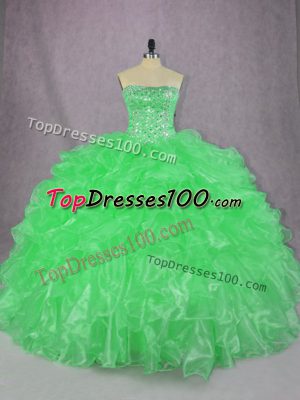 Modern Green Strapless Lace Up Beading and Ruffles 15th Birthday Dress Sleeveless
