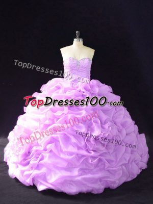 Custom Fit Sweetheart Sleeveless Organza Quinceanera Gowns Beading and Pick Ups and Hand Made Flower Court Train Lace Up