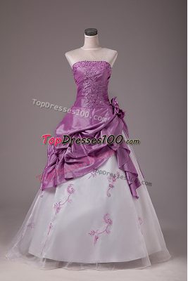Sleeveless Floor Length Embroidery and Pick Ups Lace Up Sweet 16 Dress with Lilac