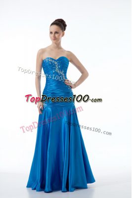 Customized Blue Mermaid Sweetheart Sleeveless Floor Length Zipper Beading and Ruching Going Out Dresses
