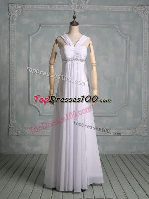 White Straps Neckline Beading Wedding Dresses Sleeveless Zipper
