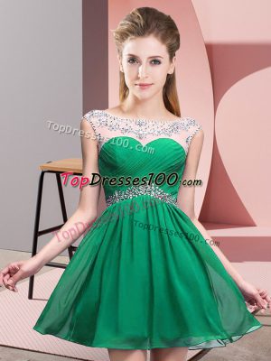 Pretty Turquoise Chiffon Backless Scoop Sleeveless Mini Length Prom Evening Gown Beading and Ruching