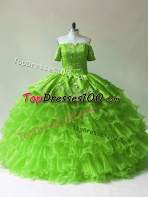 New Arrival Sleeveless Embroidery and Ruffled Layers Lace Up Sweet 16 Dresses