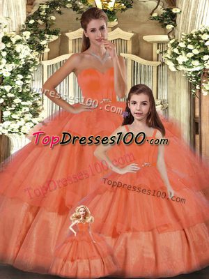 Best Selling Orange Ball Gowns Organza Sweetheart Sleeveless Ruffled Layers Floor Length Lace Up Quinceanera Gowns
